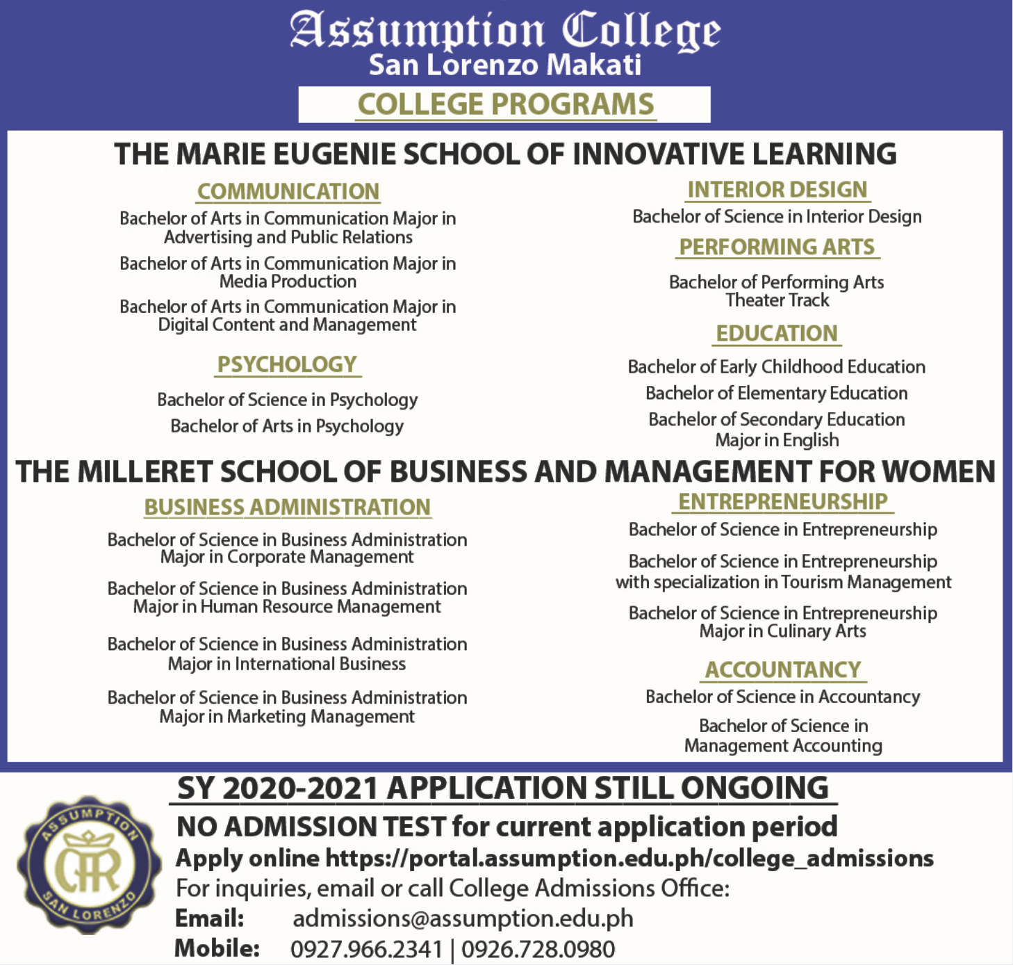 Updated AC Courses Assumption College